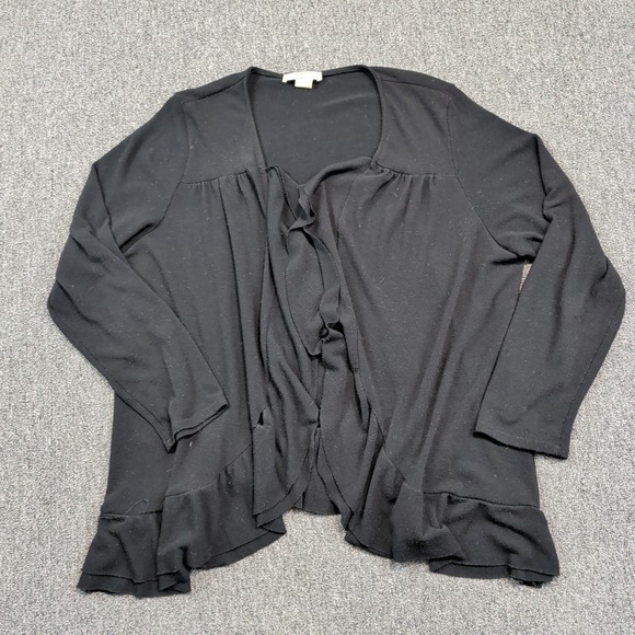Moa Moa Woman Boho Ruffle Open Front Cardigan 3X Black Lightweight Layering Top — photo 2